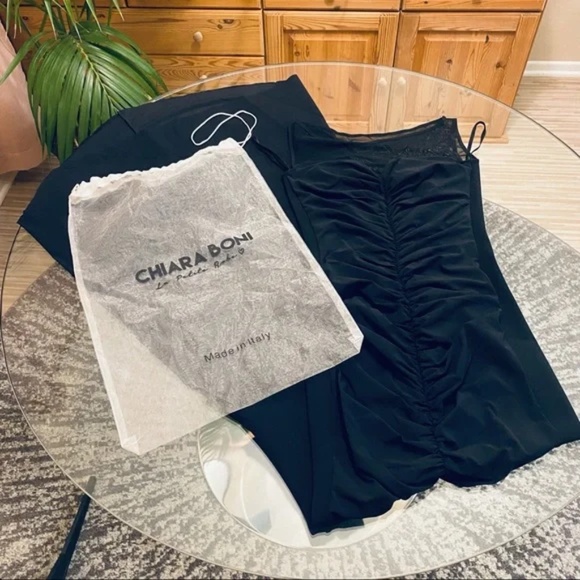 Chiara Boni La Petite Robe rouched black mesh neckline gown 38 - Picture 2 of 11